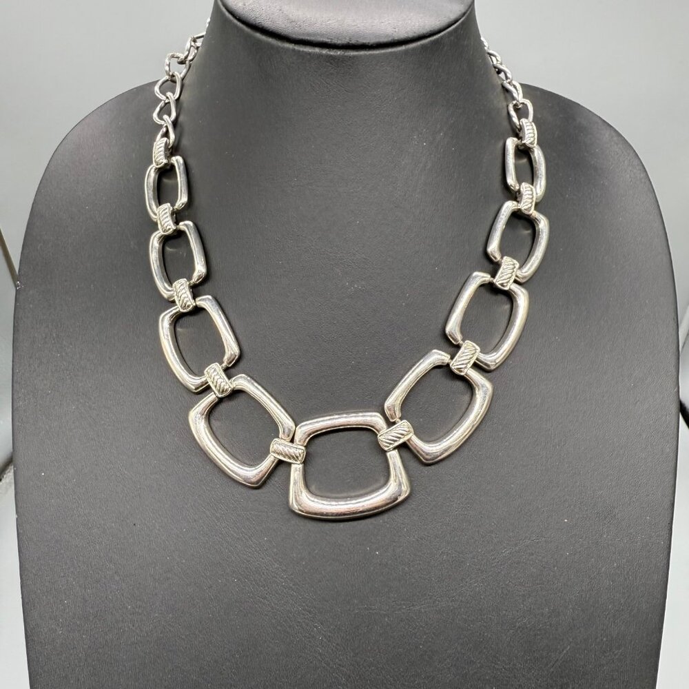 Avenue Silver-Tone Square Link Necklace 19-22" Adjustable Chain